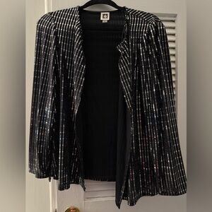 Anne Klein Black and Silver Open Front Jacket